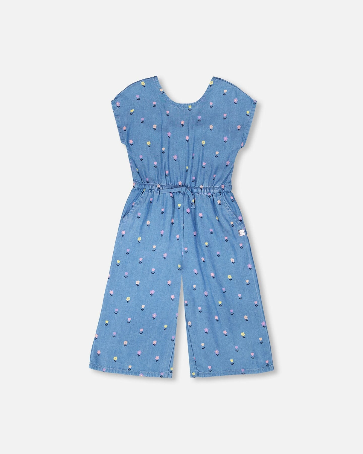 Chambray Jumpsuit Blue Flower Print-2