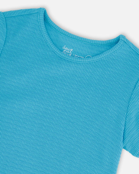 Crinkle Jersey T-Shirt Blue-3