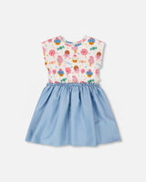 Bi-Material Dress White Candy Print-0