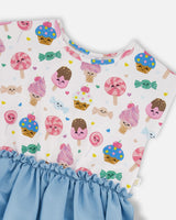 Bi-Material Dress White Candy Print-3