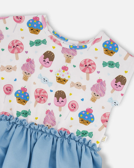 Bi-Material Dress White Candy Print-3