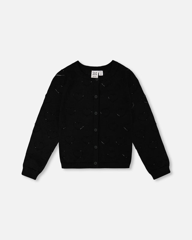 Pointelle Knit Cardigan Black-0