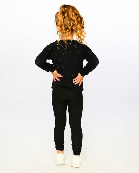 Pointelle Knit Cardigan Black-1