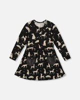 Half Button Jersey Dress Black Dalmatian Print | Deux par Deux | Jenni Kidz