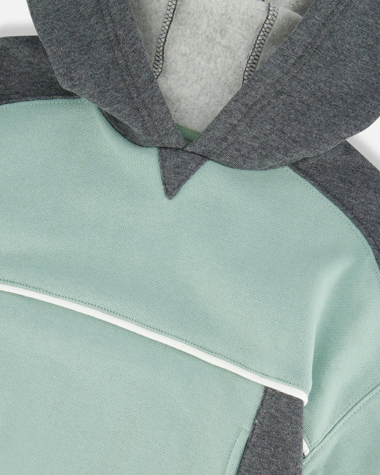 Hooded Fleece Sweatshirt With Contrast Rib Sage Green | Deux par Deux | Jenni Kidz