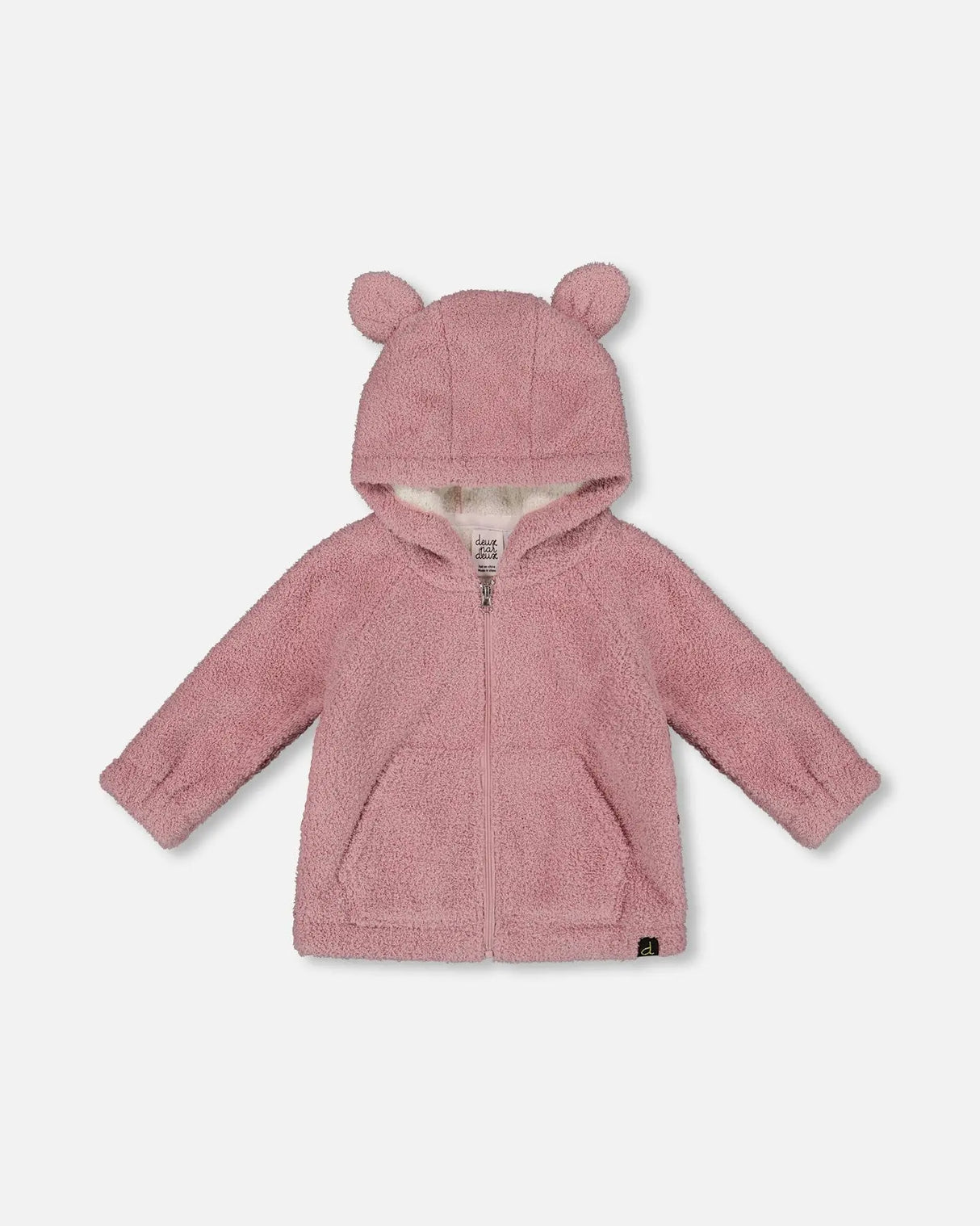 Hooded Full Zip Cat Plush Jacket Dusty Pink | Deux par Deux | Jenni Kidz