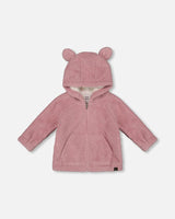 Hooded Full Zip Cat Plush Jacket Dusty Pink | Deux par Deux | Jenni Kidz