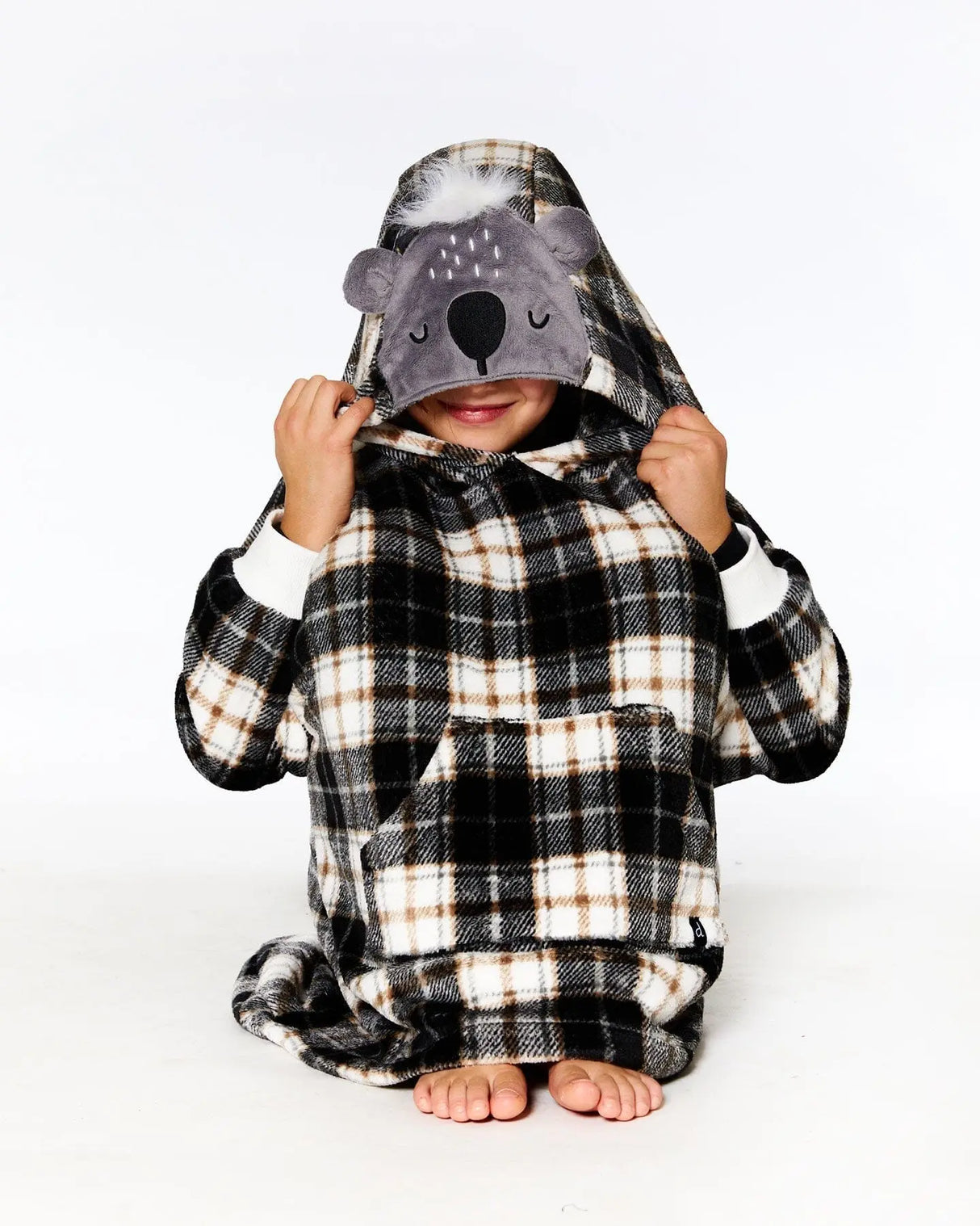 Hooded Plush Blanket Grey Plaid | Deux par Deux | Jenni Kidz