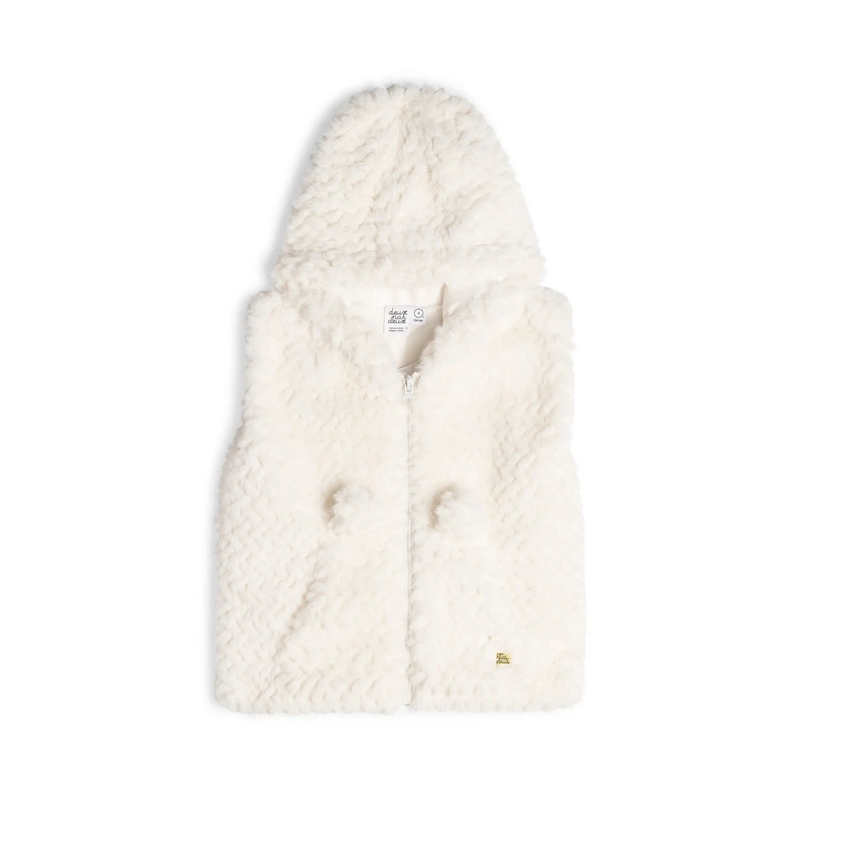 Hooded Sleeveless Fake Fur Vest Off White | Deux par Deux | Jenni Kidz