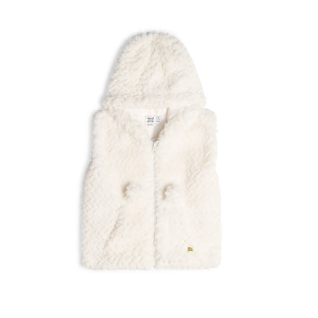 Hooded Sleeveless Fake Fur Vest Off White | Deux par Deux | Jenni Kidz