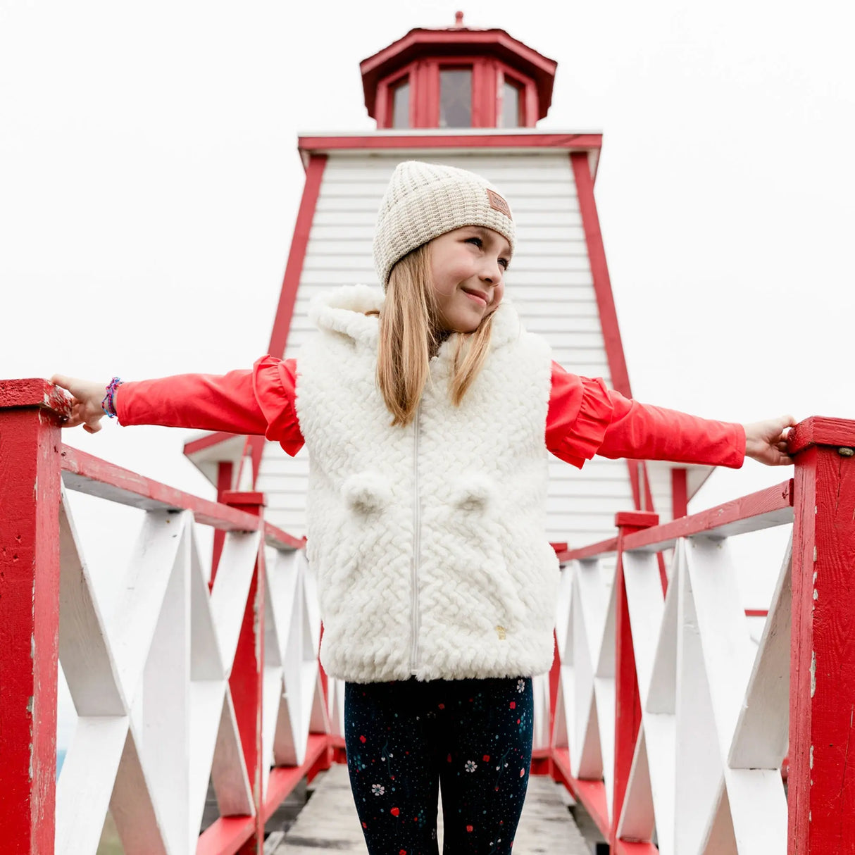 Hooded Sleeveless Fake Fur Vest Off White | Deux par Deux | Jenni Kidz