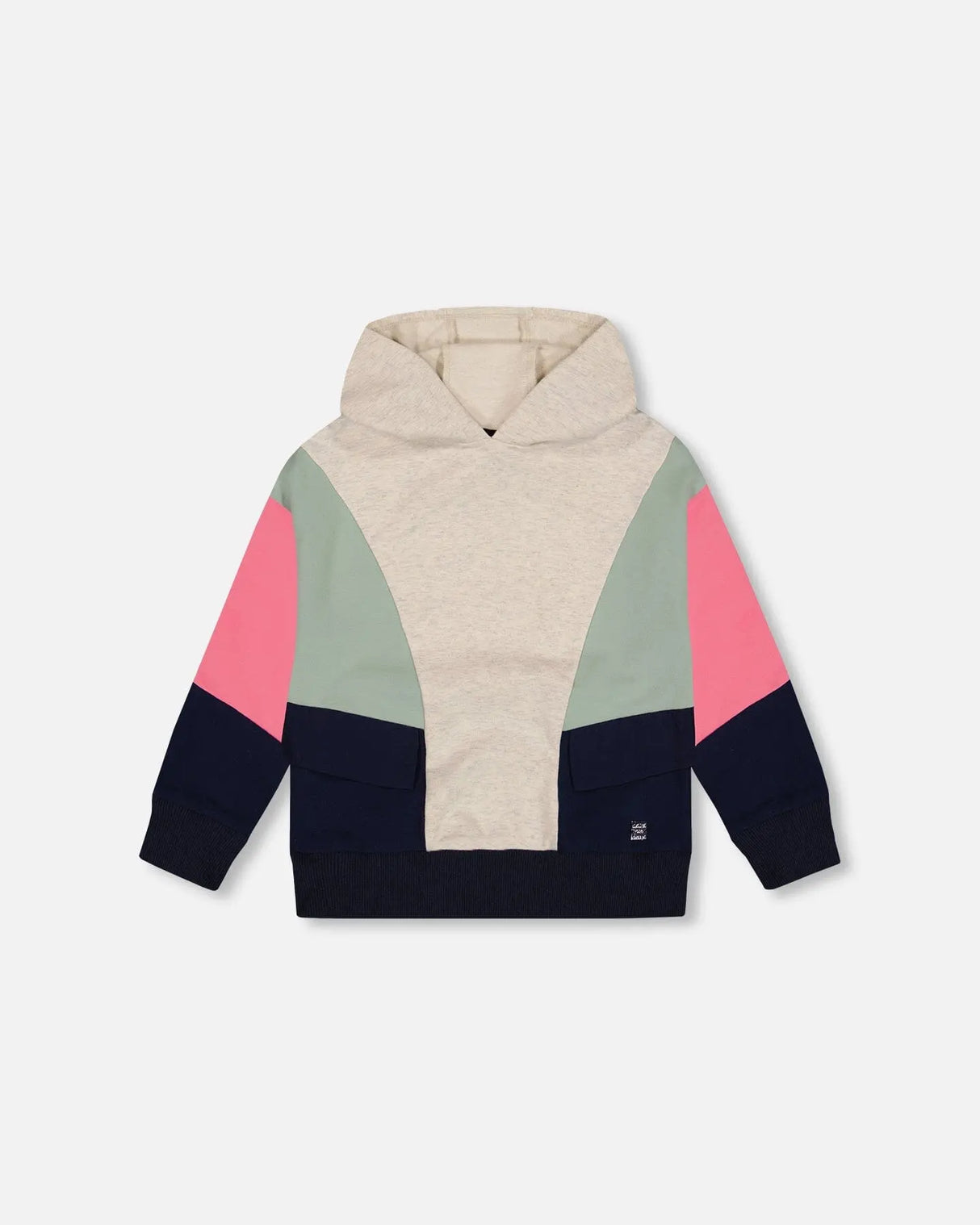 Hooded Sweatshirt Colorblock Beige, Navy And Pink | Deux par Deux | Jenni Kidz