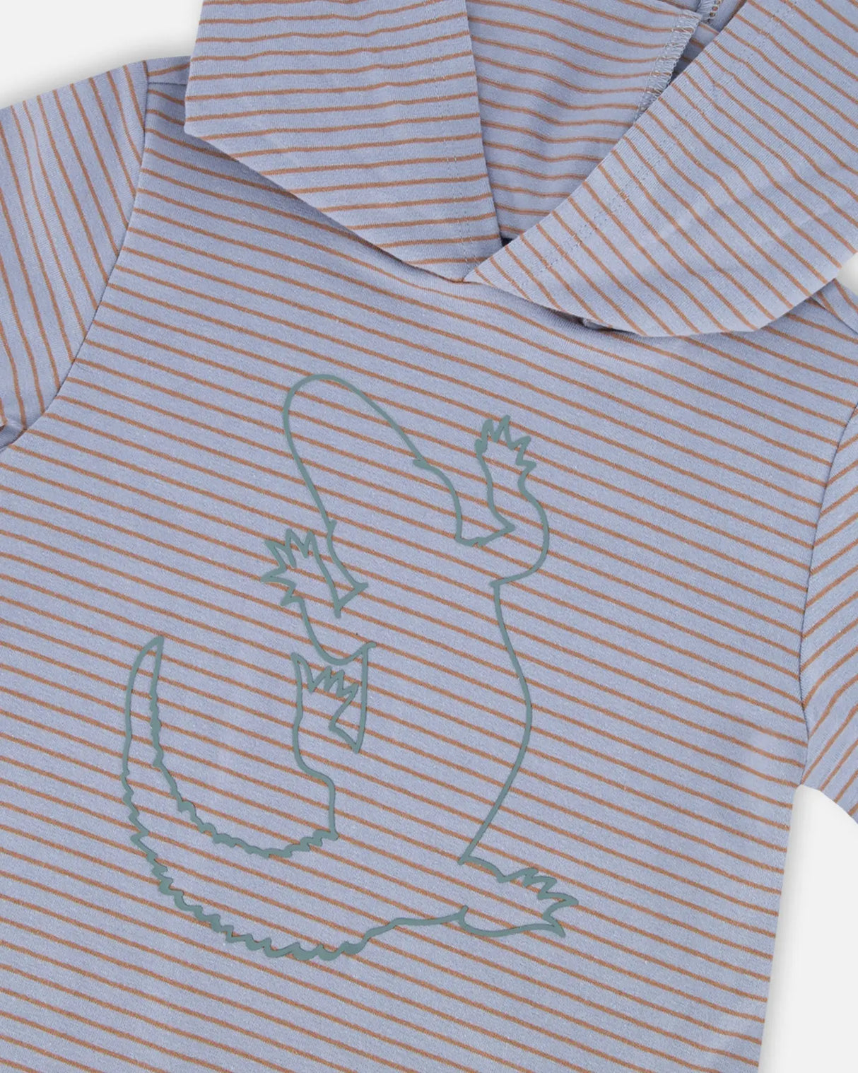 Hooded T-Shirt With Crocodile Print Blue And Rust Stripe | Deux par Deux | Jenni Kidz