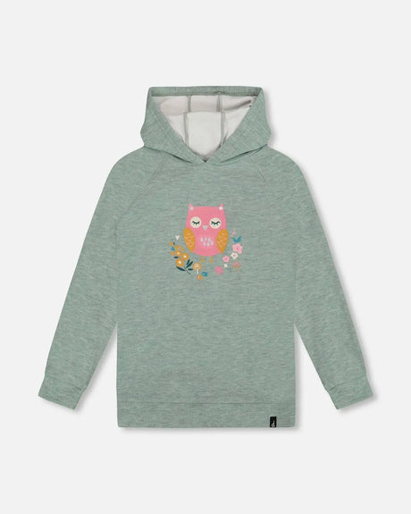 Hooded Tunic Sage Green With Owl Print | Deux par Deux | Jenni Kidz