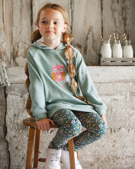 Hooded Tunic Sage Green With Owl Print | Deux par Deux | Jenni Kidz
