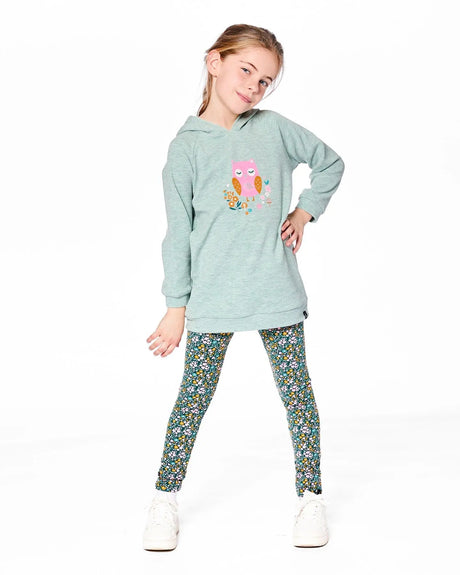Hooded Tunic Sage Green With Owl Print | Deux par Deux | Jenni Kidz
