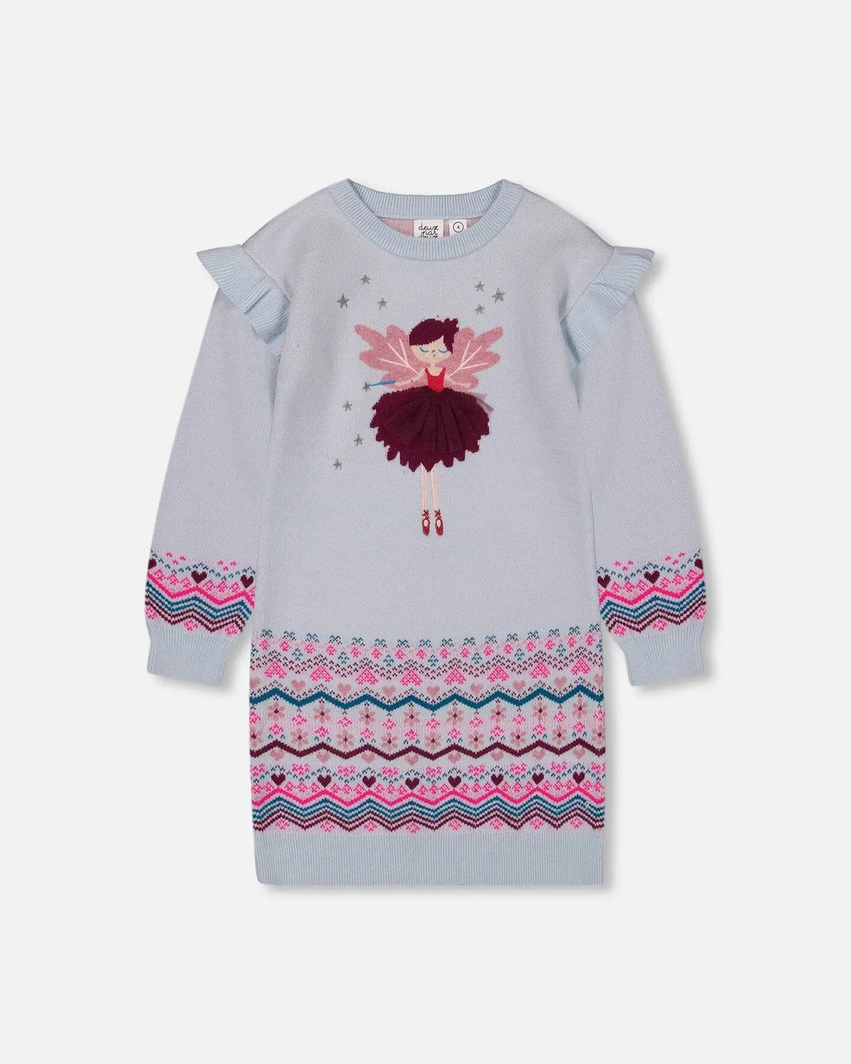 Intarsia Knit Dress Light Blue | Deux par Deux | Jenni Kidz