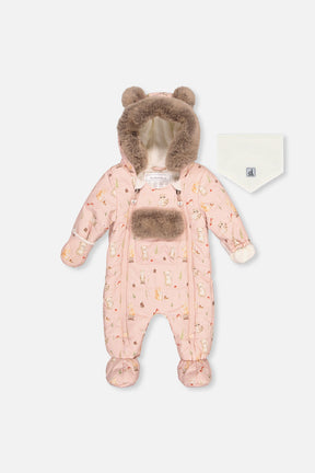 Baby One Piece Snowsuit Adapted For Car Seats Pink Animal Print-0