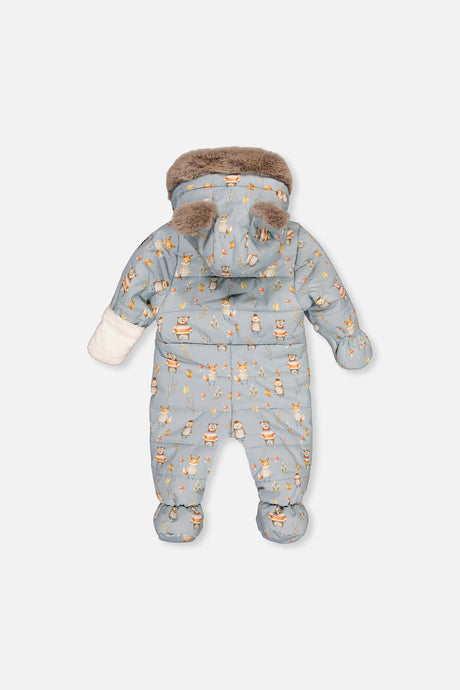 Baby One Piece Snowsuit Adapted For Car Seats Blue Animal Print-1