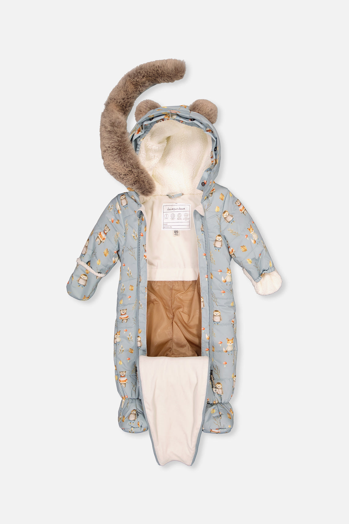 Baby One Piece Snowsuit Adapted For Car Seats Blue Animal Print-2