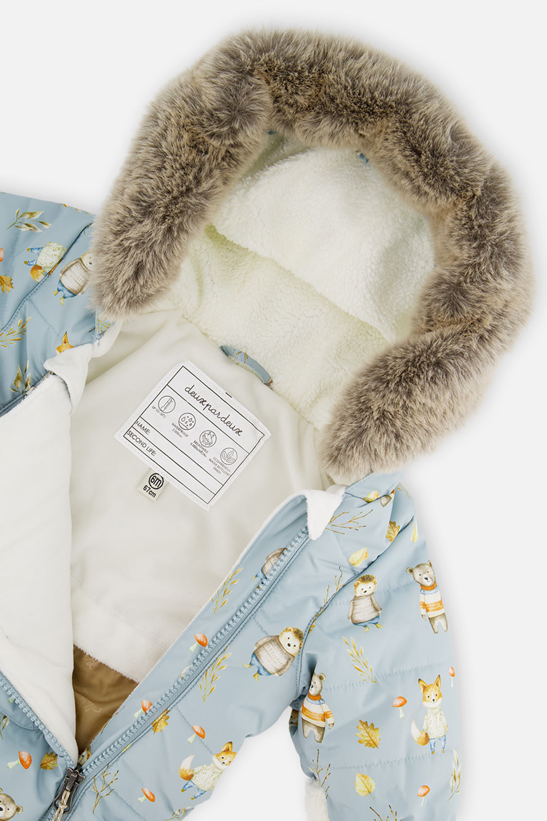 Baby One Piece Snowsuit Adapted For Car Seats Blue Animal Print-3