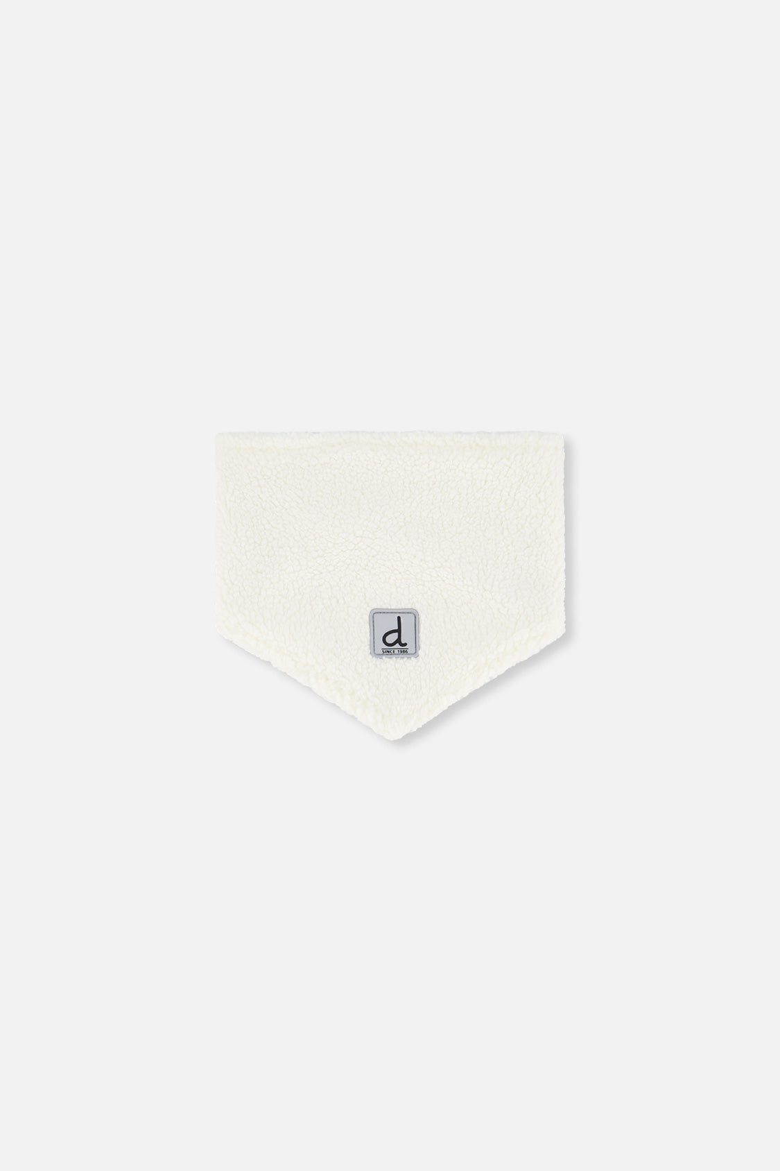 Off-white sherpa neckwarmer included with the blue animal-print baby snowsuit