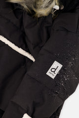 Deux par Deux SNUG baby car-seat snowsuit in black, further studio view