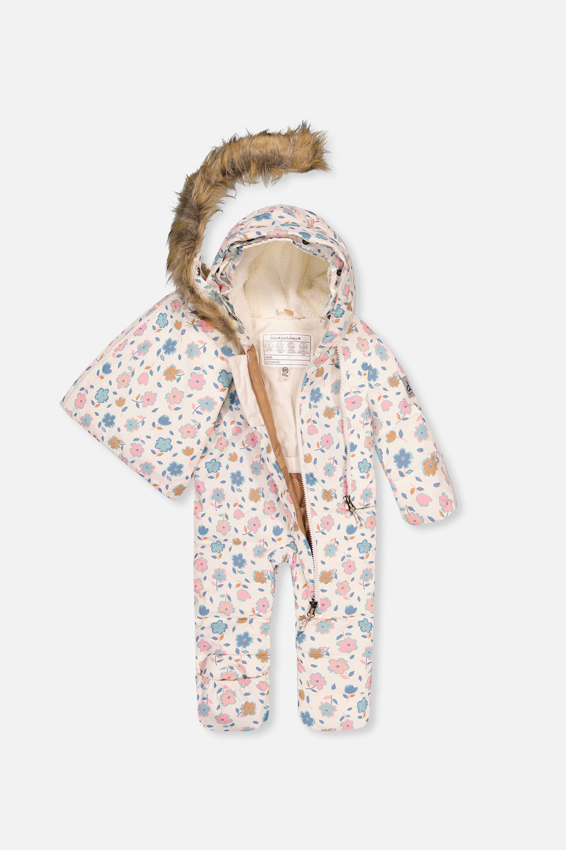 Deux par Deux Baby Snug white floral snowsuit, alternate view 3