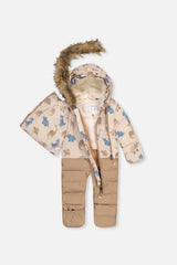Deux par Deux baby boys' SNUG car-seat snowsuit in blue dinosaur print, alternate view