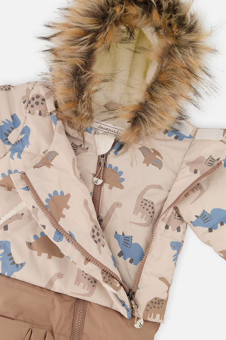 Deux par Deux baby boys' SNUG car-seat snowsuit in blue dinosaur print, additional angle