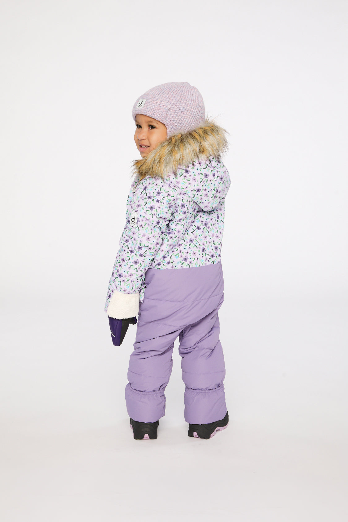 Baby Snug One Piece Snowsuit Adapted For Car Seats Purple Printed Mini Flowers-3