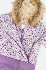 Deux par Deux baby girls' SNUG car-seat snowsuit, purple mini-flower print, additional angle