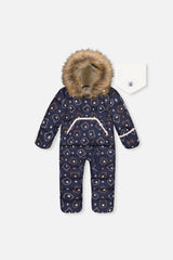 Baby Snug One Piece Snowsuit Adapted For Car Seats Blue Printed Teddy Bears-0