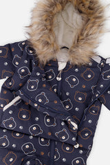 Baby Snug One Piece Snowsuit Adapted For Car Seats Blue Printed Teddy Bears-3