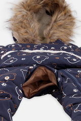 Baby Snug One Piece Snowsuit Adapted For Car Seats Blue Printed Teddy Bears-4
