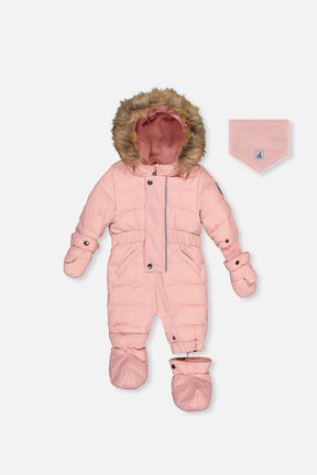Baby Original One Piece Puffy Snowsuit With Removable Mittens And Boots Pale Dusty Pink-0