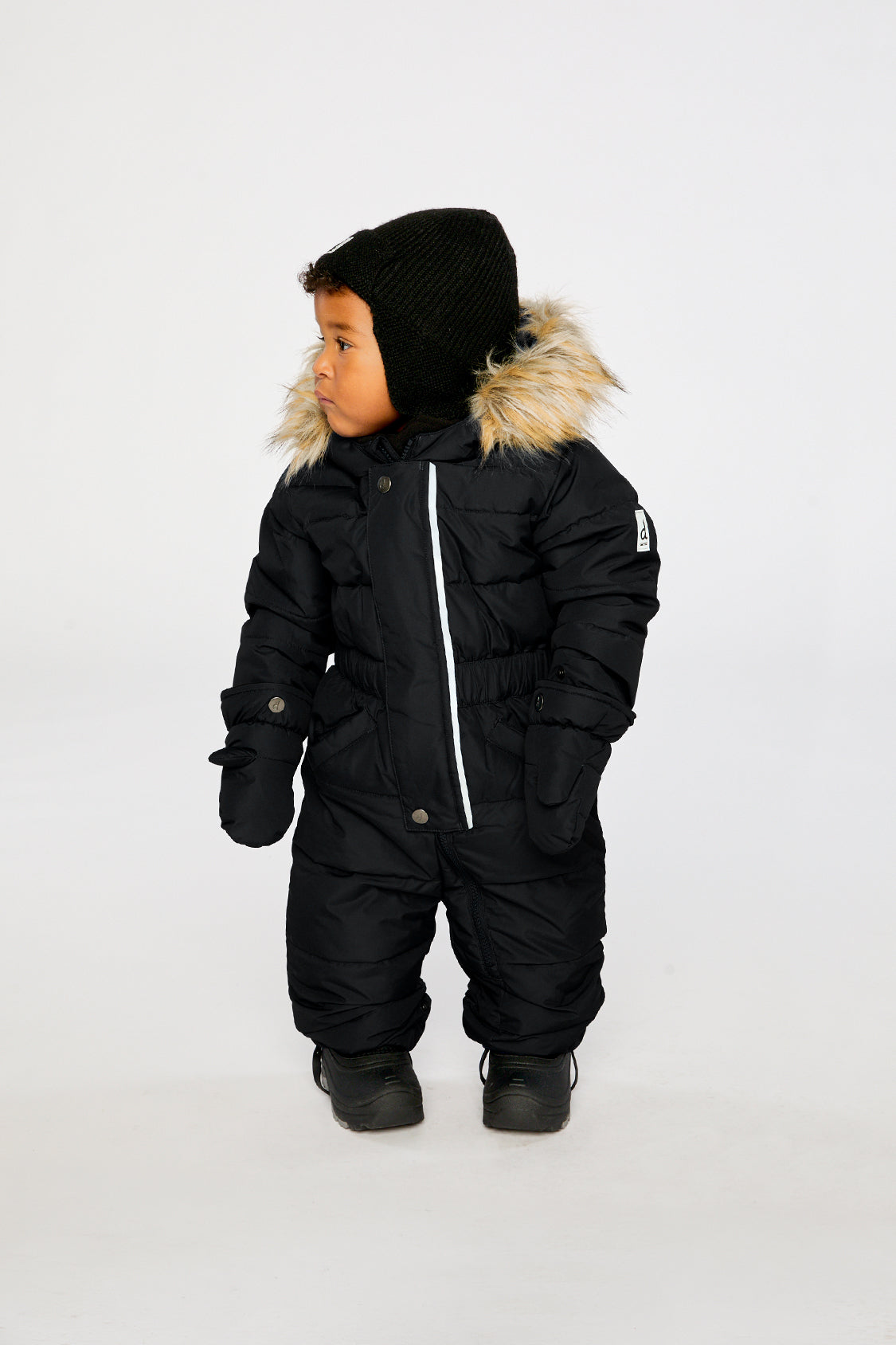 Baby Original One Piece Puffy Snowsuit With Removable Mittens And Boots Black-1