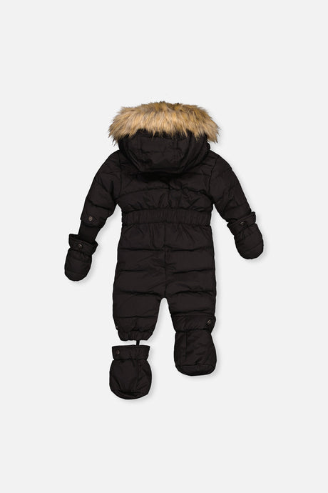 Baby Original One Piece Puffy Snowsuit With Removable Mittens And Boots Black-4