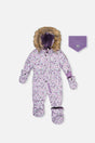 Baby Original One Piece Puffy Snowsuit With Removable Mittens And Boots Purple Printed Mini Flowers-0