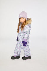 Baby Original One Piece Puffy Snowsuit With Removable Mittens And Boots Purple Printed Mini Flowers-2