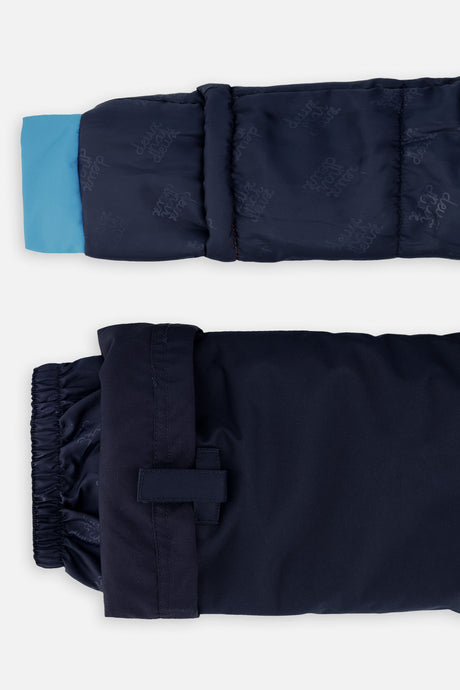 Deux par Deux boys DISCOVER snowsuit, bright blue and navy – sleeve and pant hem extensions for growing room