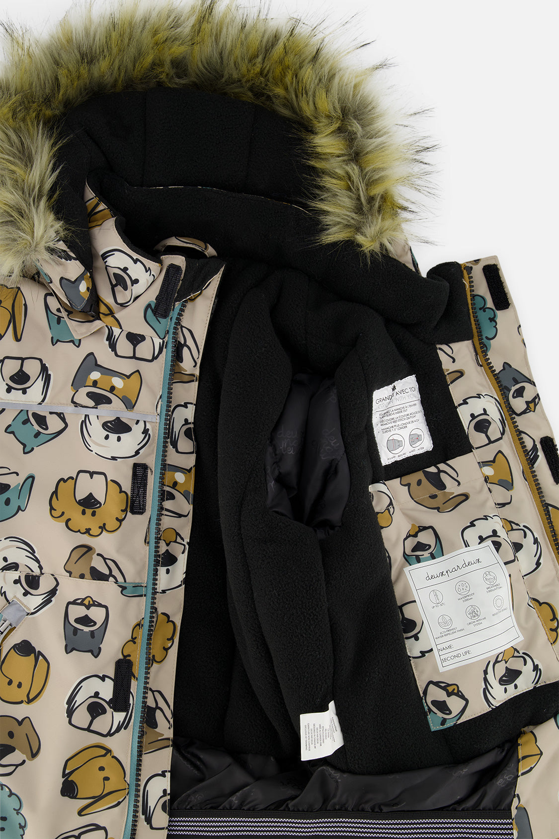 Deux par Deux Two Piece Discover Snowsuit Beige Printed With Dogs