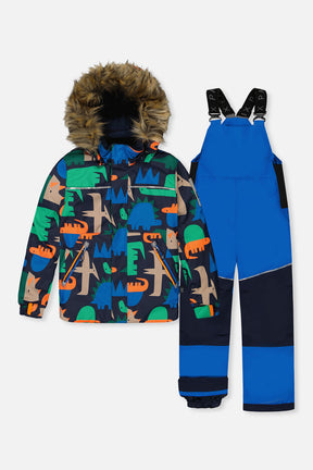 Two Piece Discover Snowsuit Blue Dinosaur Print-0