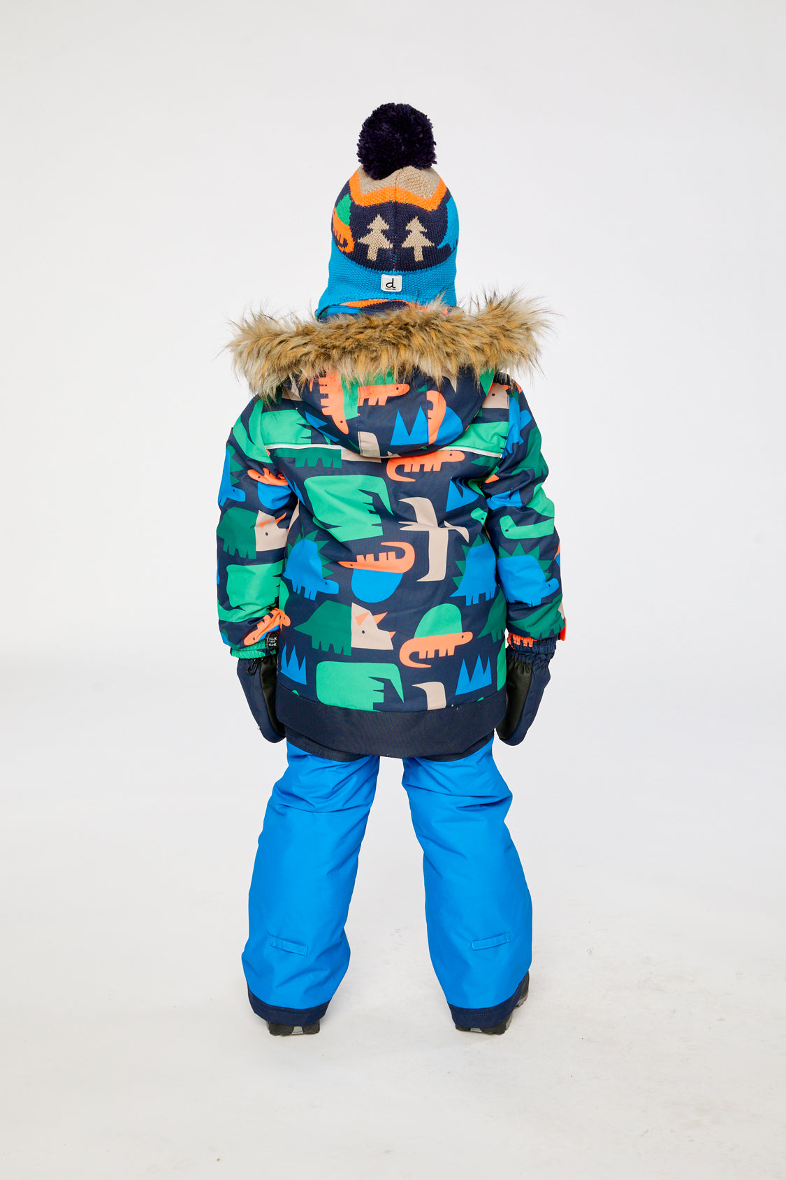 Deux par Deux Two Piece Discover Snowsuit Blue Dinosaur Print lookbook view
