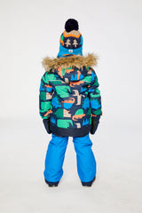 Deux par Deux Two Piece Discover Snowsuit Blue Dinosaur Print lookbook view