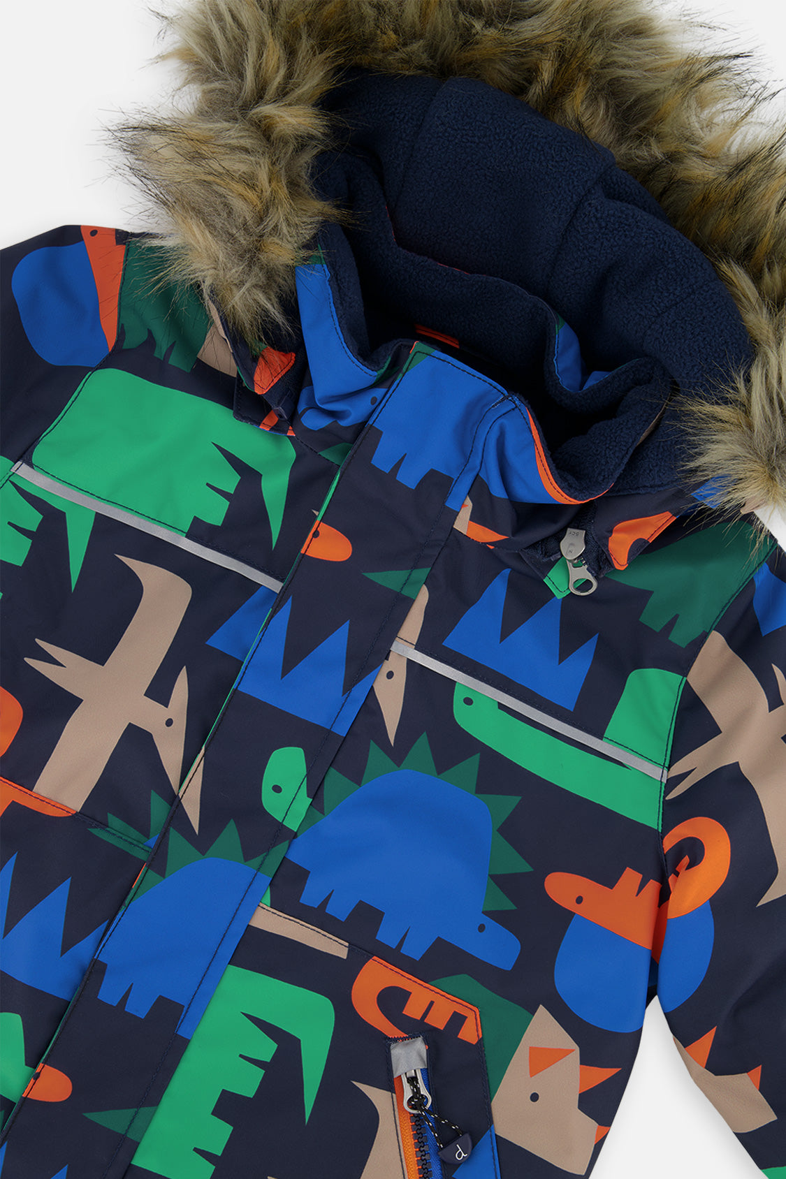 Deux par Deux Two Piece Discover Snowsuit Blue Dinosaur Print