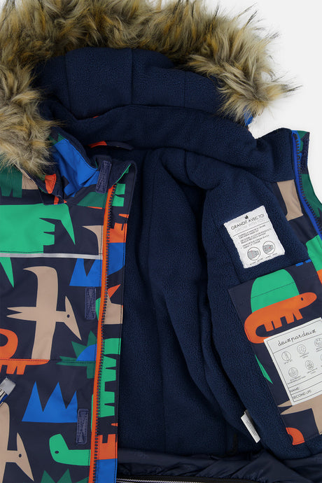 Deux par Deux boys' DISCOVER two-piece snowsuit in Blue Dinosaur Print, additional product view