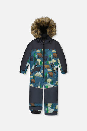 Kids One Piece Discover Snowsuit Blue Bear Print-0
