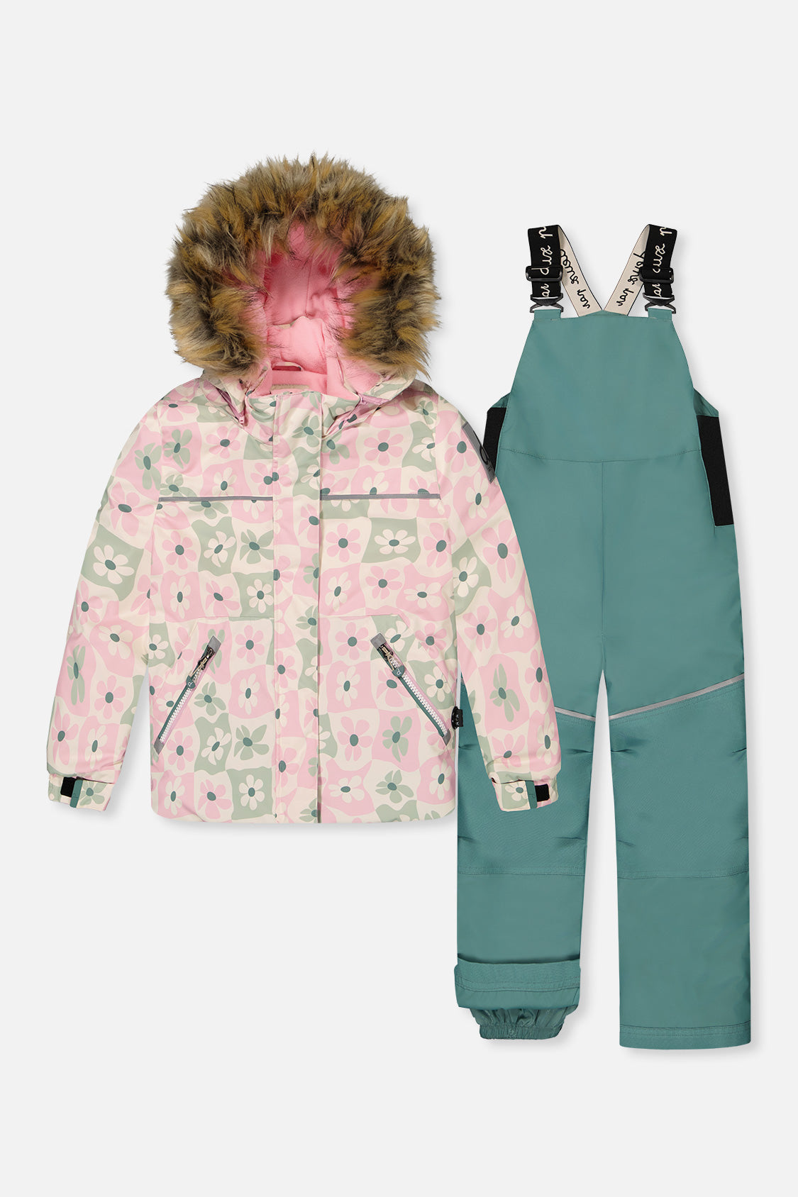Two Piece Discover Snowsuit White With Retro Pink Print-0