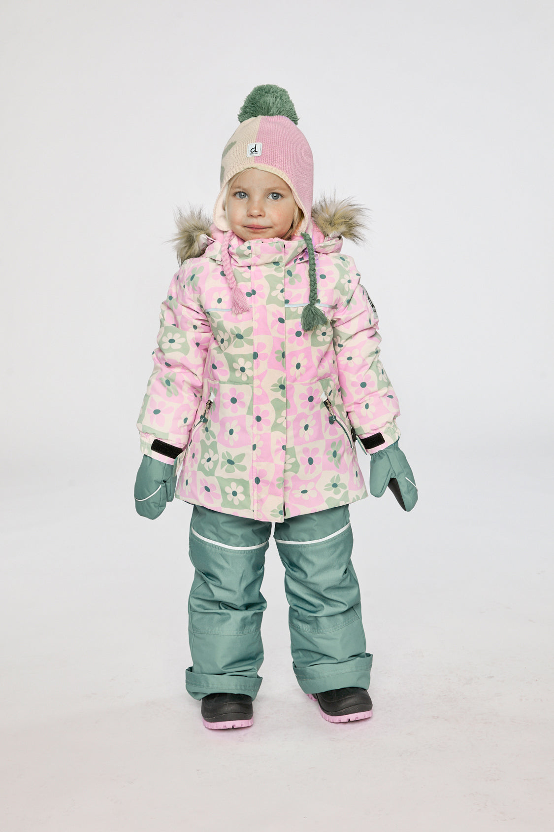 Two Piece Discover Snowsuit White With Retro Pink Print-1